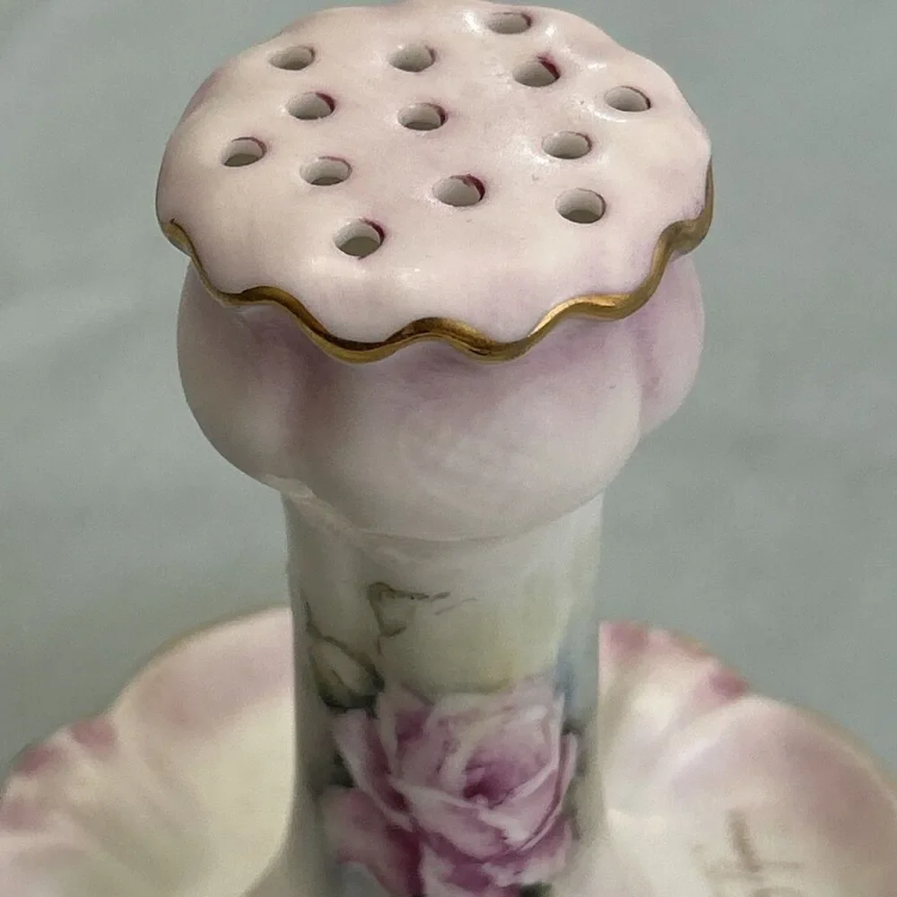Vintage Victorian Style Hand-Painted Pink Rose Hat Pin Holder Signed